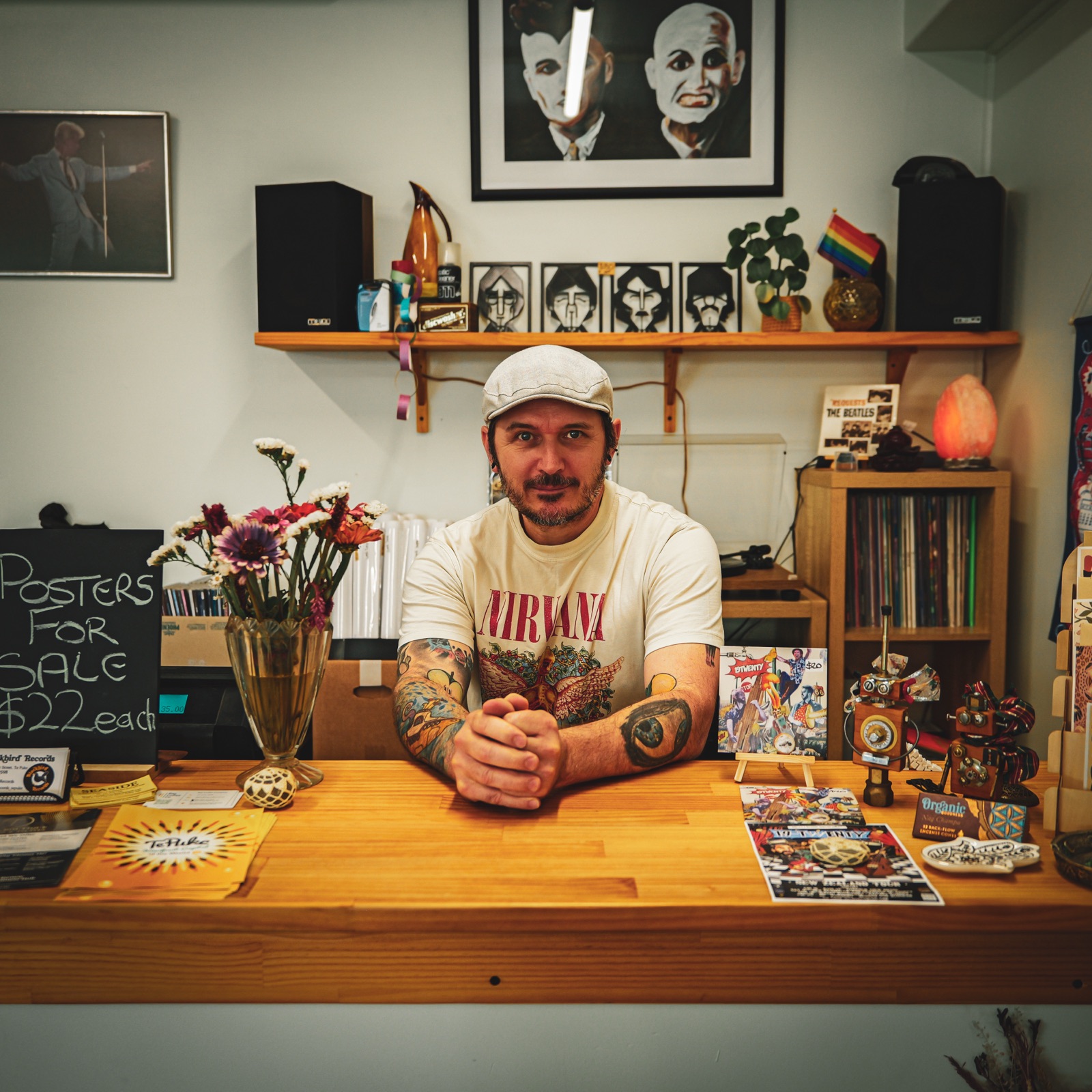 Justin Bruning behind the counter at Blackbird Records